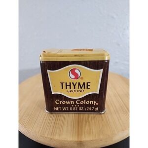 Crown Colony Brand 1970s Thyme Spice Tin Decor Empty